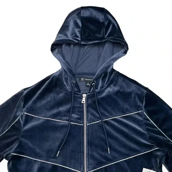 International Concepts Skip Sport Navy Velour Mens Jacket - Picture 4 of 11